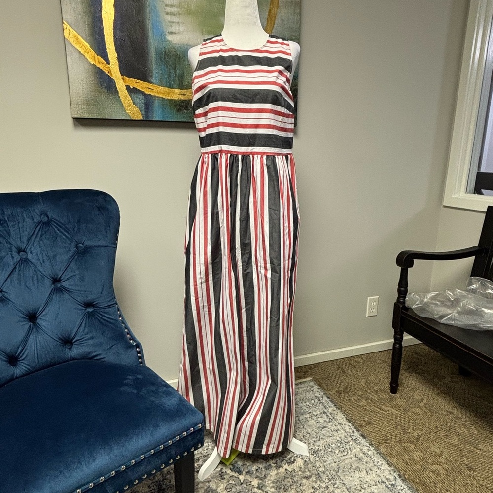 Anthropologie Red and Black Striped Jumpsuit